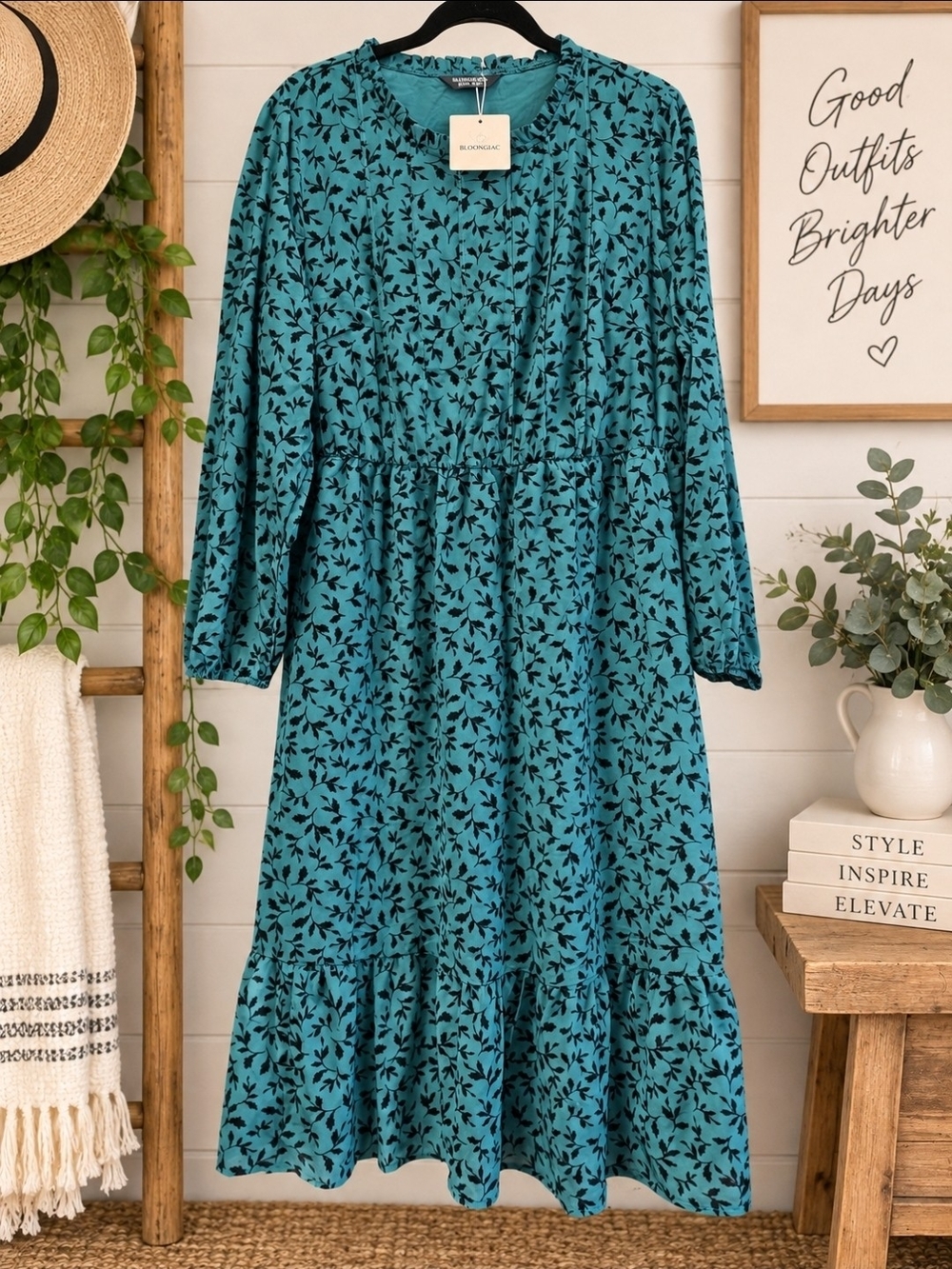 Bloomchic Teal Black Floral Maxi Dress